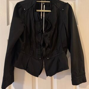 White House Black Market Black Ruffled Zip Blazer